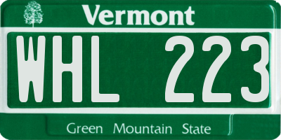VT license plate WHL223