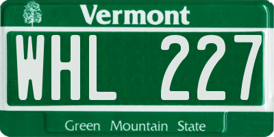 VT license plate WHL227