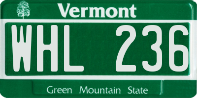 VT license plate WHL236