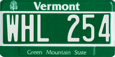 VT license plate WHL254