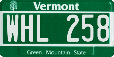 VT license plate WHL258