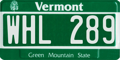 VT license plate WHL289
