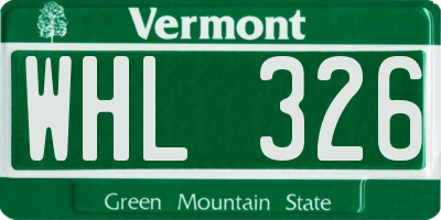 VT license plate WHL326