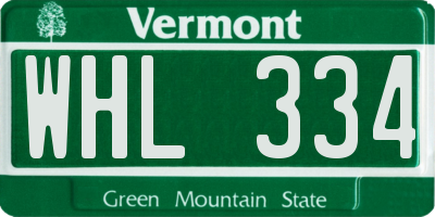 VT license plate WHL334