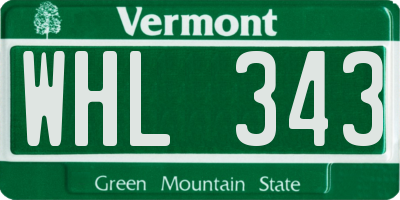 VT license plate WHL343