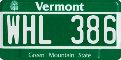 VT license plate WHL386