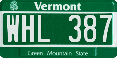 VT license plate WHL387