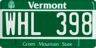 VT license plate WHL398