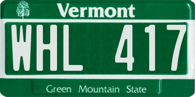 VT license plate WHL417