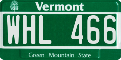VT license plate WHL466