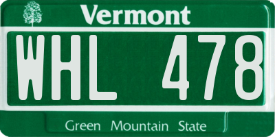 VT license plate WHL478
