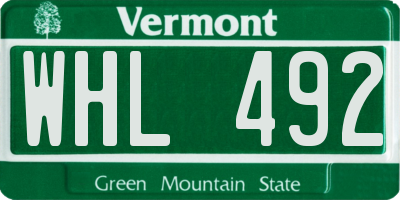 VT license plate WHL492