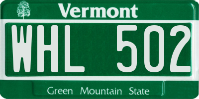 VT license plate WHL502