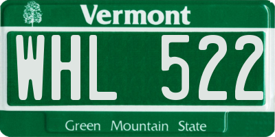 VT license plate WHL522