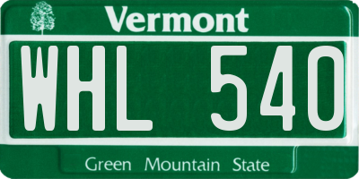 VT license plate WHL540