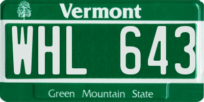 VT license plate WHL643