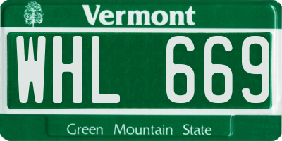 VT license plate WHL669