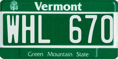 VT license plate WHL670