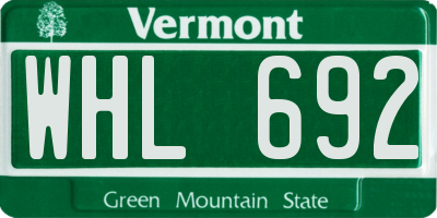 VT license plate WHL692