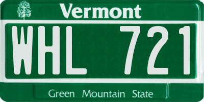 VT license plate WHL721