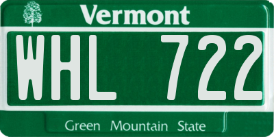 VT license plate WHL722