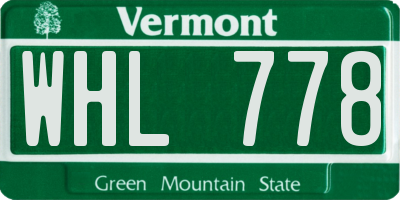 VT license plate WHL778