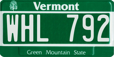 VT license plate WHL792