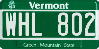 VT license plate WHL802