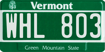VT license plate WHL803
