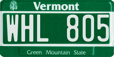 VT license plate WHL805