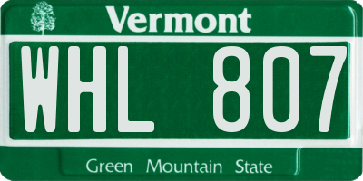 VT license plate WHL807