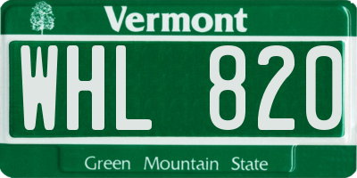VT license plate WHL820