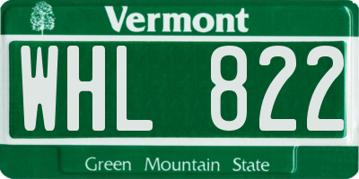 VT license plate WHL822