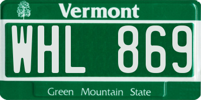 VT license plate WHL869