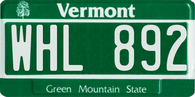 VT license plate WHL892