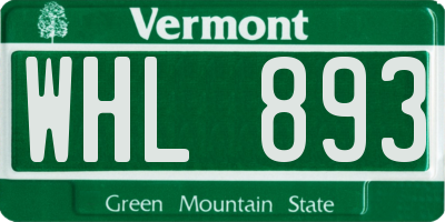 VT license plate WHL893