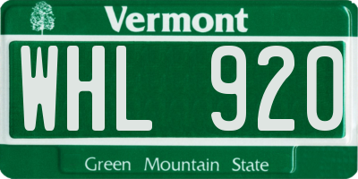 VT license plate WHL920