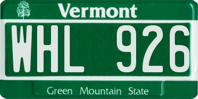VT license plate WHL926