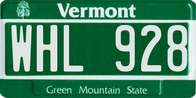 VT license plate WHL928