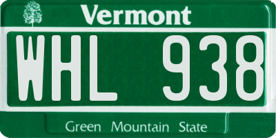 VT license plate WHL938