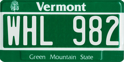 VT license plate WHL982