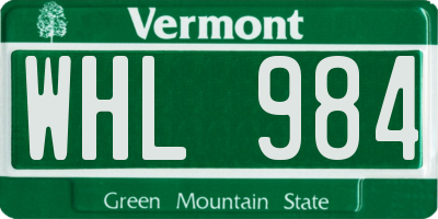 VT license plate WHL984