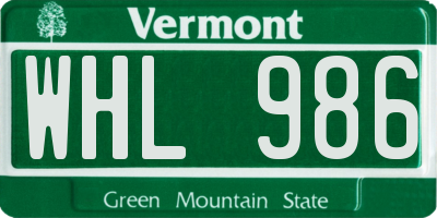 VT license plate WHL986