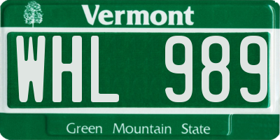 VT license plate WHL989