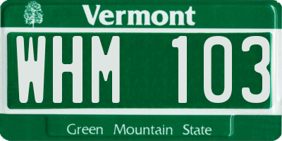 VT license plate WHM103