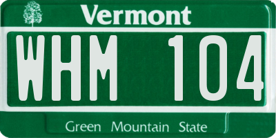 VT license plate WHM104