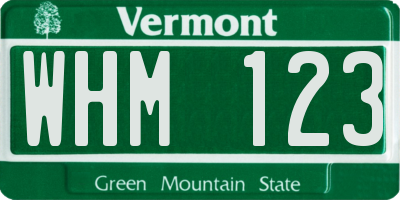 VT license plate WHM123