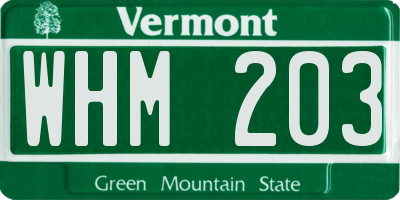VT license plate WHM203