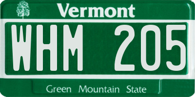 VT license plate WHM205