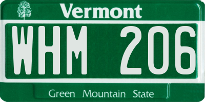 VT license plate WHM206